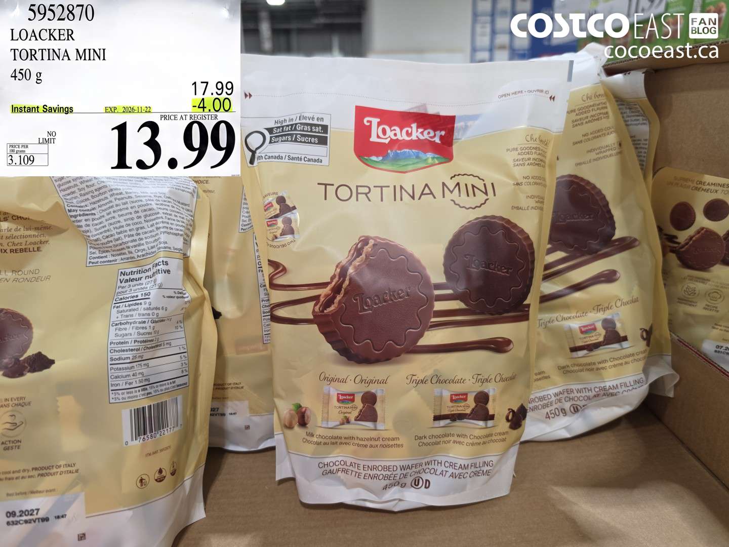 5952870 LOACKER TORTINA MINI 450 G ($4.00 INSTANT SAVINGS EXPIRES ON 2026-11-22) $13.99