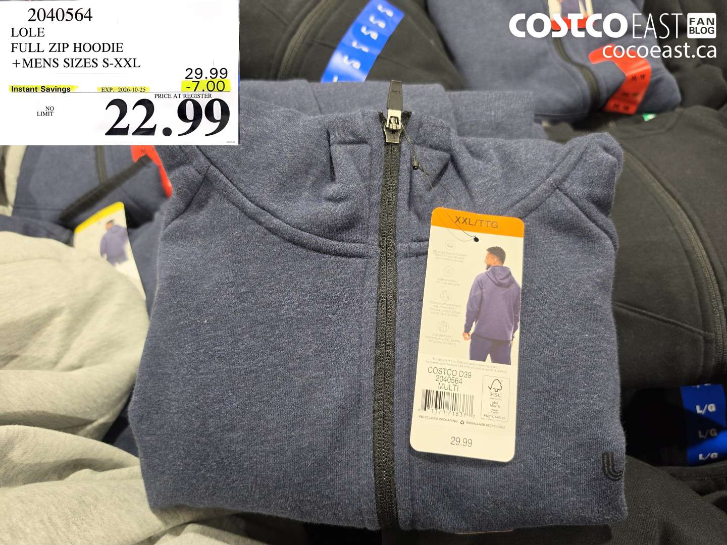 2040564 LOLE FULL ZIP HOODIE MENS SIZES S-XXL ($7.00 INSTANT SAVINGS EXPIRES ON 2026-10-25) $22.99