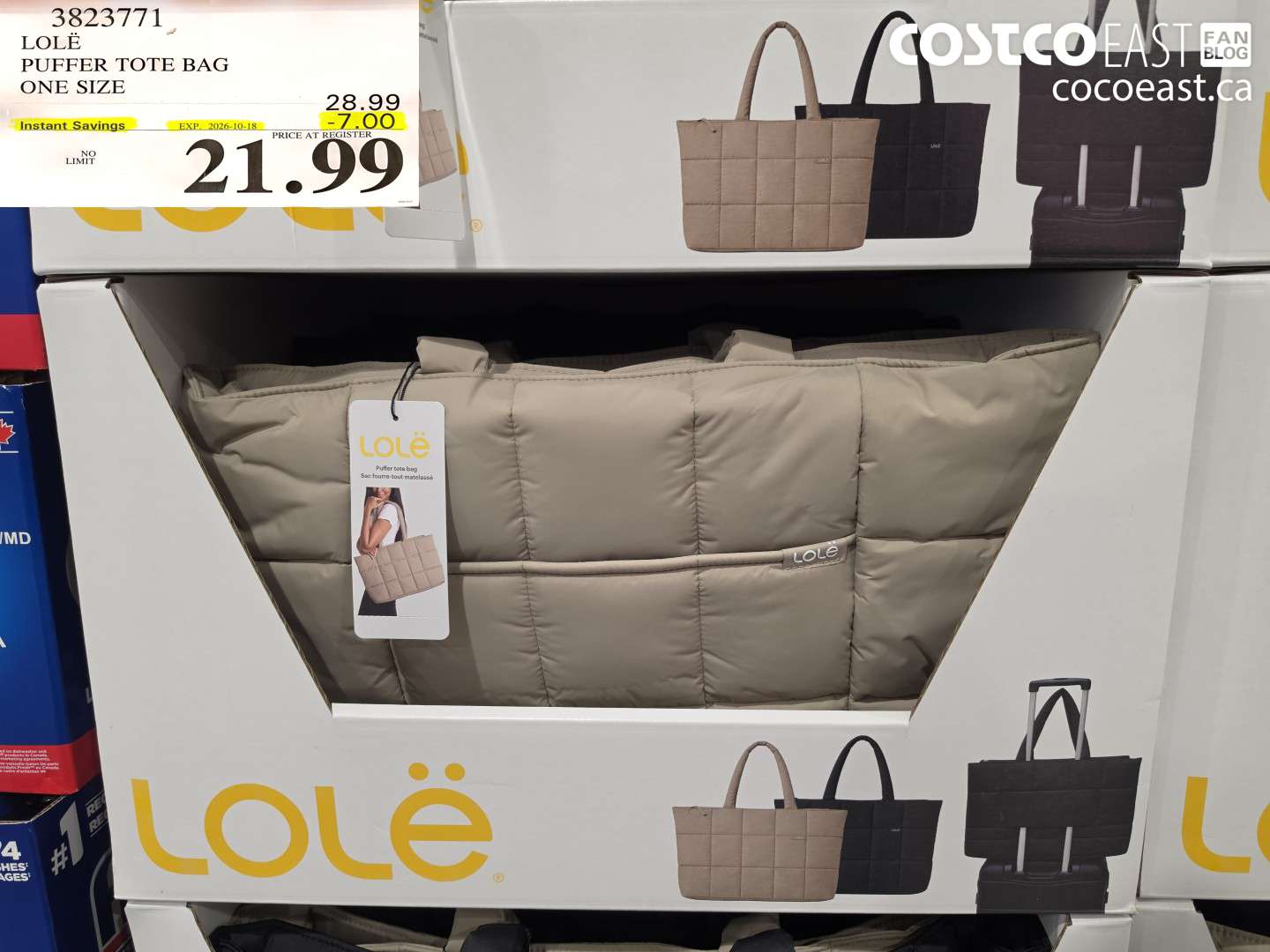 3823771 LOLË PUFFER TOTE BAG ONE SIZE ($7.00 INSTANT SAVINGS EXPIRES ON 2026-10-18) $21.99