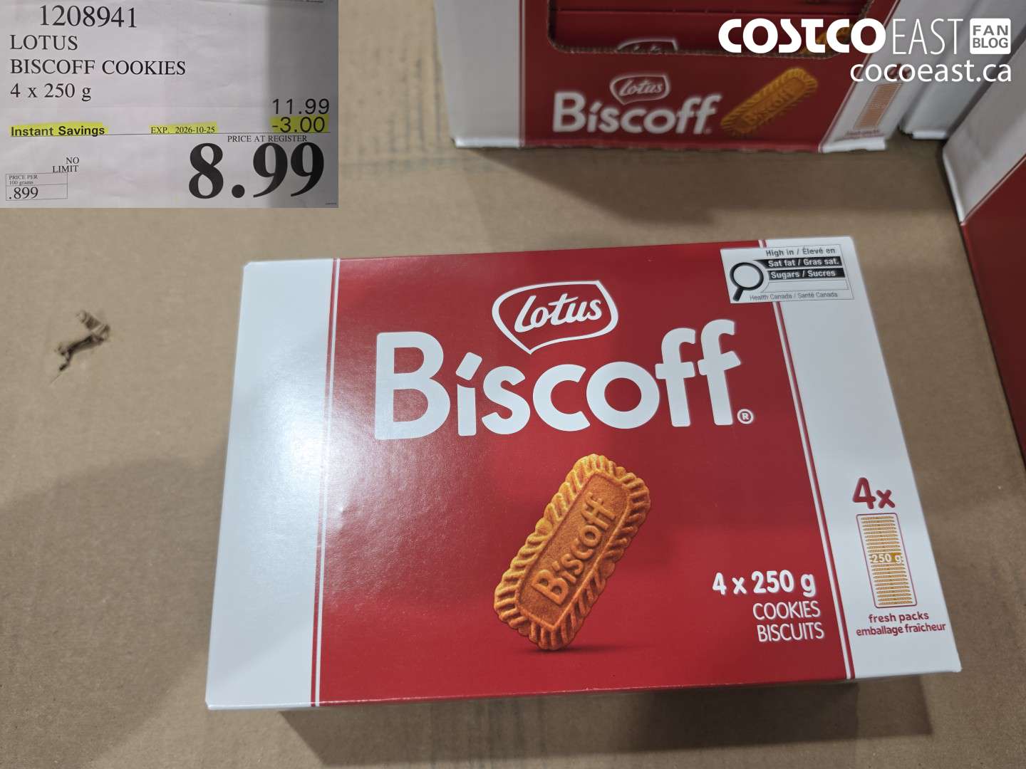 1208941 LOTUS BISCOFF COOKIES 4 X 250 G ($3.00 INSTANT SAVINGS EXPIRES ON 2026-10-25) $8.99