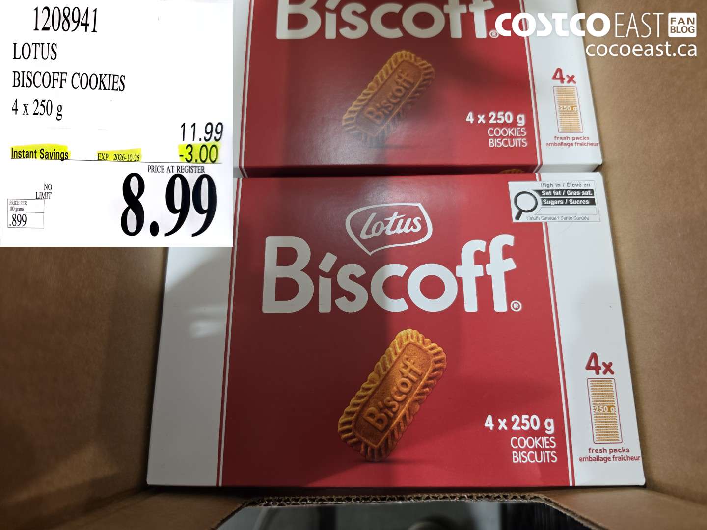 1208941 LOTUS BISCOFF COOKIES 4 X 250 G ($3.00 INSTANT SAVINGS EXPIRES ON 2026-10-25) $8.99