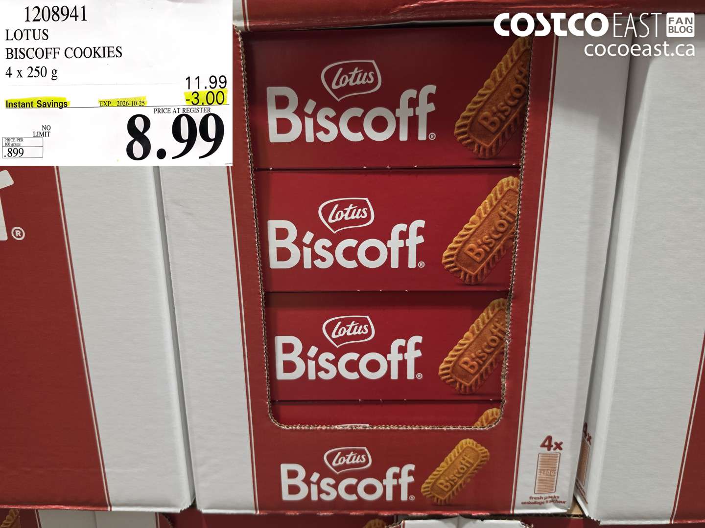 1208941 LOTUS BISCOFF COOKIES 4 X 250 G ($3.00 INSTANT SAVINGS EXPIRES ON 2026-10-25) $8.99