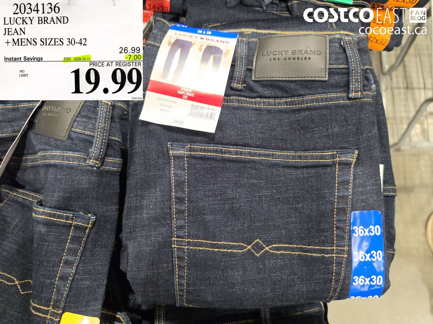 2034136 LUCKY BRAND JEAN MENS SIZES 30-42 ($7.00 INSTANT SAVINGS EXPIRES ON 2026-10-11) $19.99
