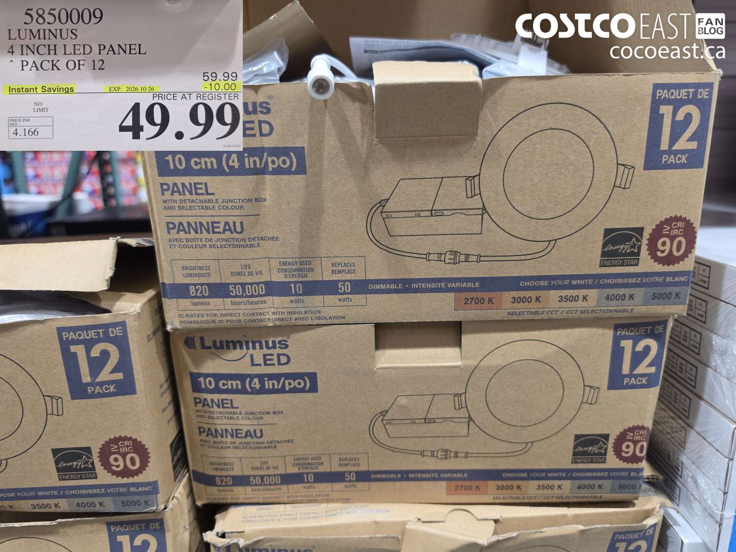 5850009 LUMINUS 4 INCH LED PANEL PACK OF 12 ($10.00 INSTANT SAVINGS EXPIRES ON 2026-10-26) $49.99