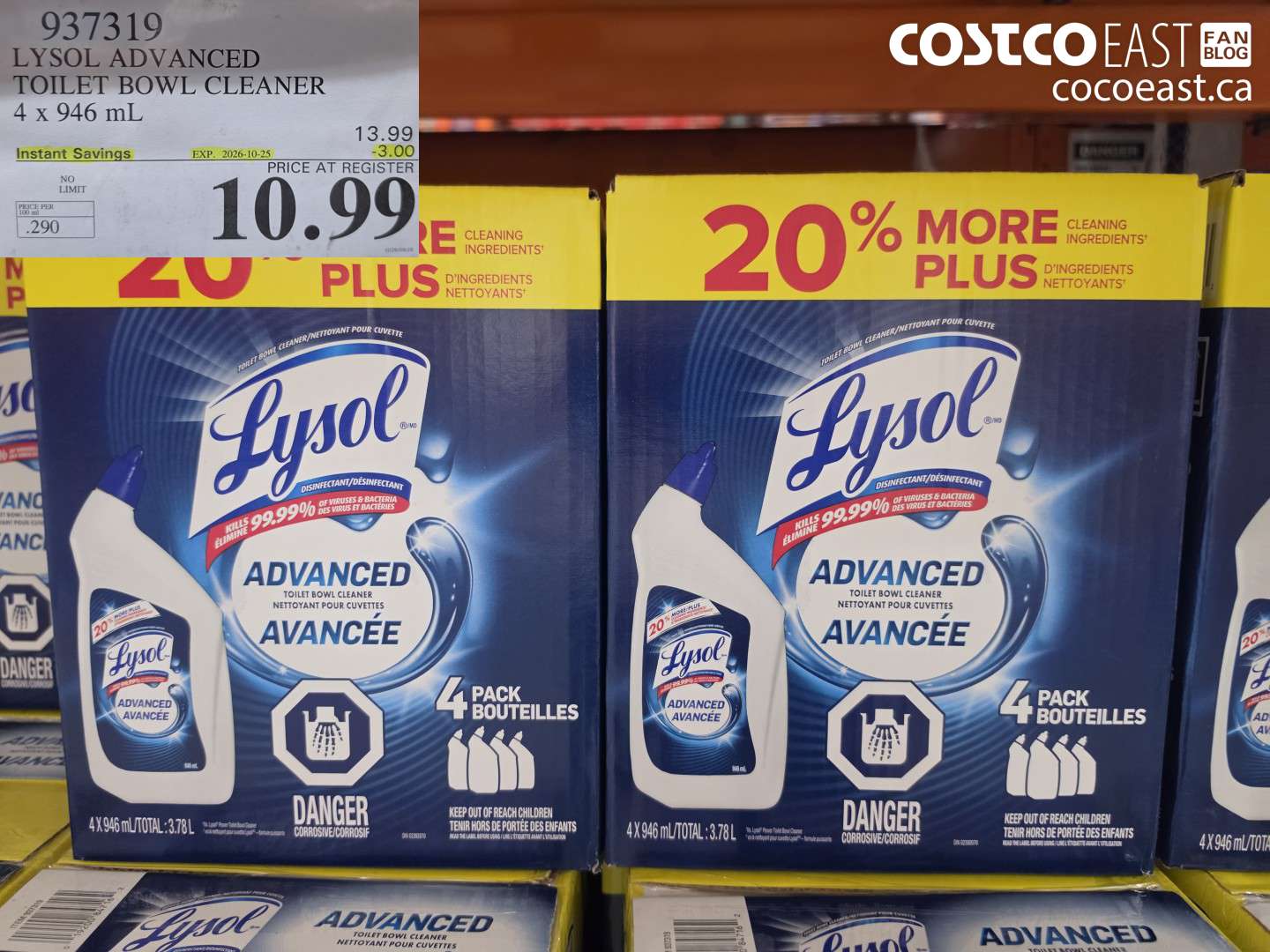 937319 LYSOL ADVANCED TOILET BOWL CLEANER 4 X 946 ML ($3.00 INSTANT SAVINGS EXPIRES ON 2026-10-25) $10.99