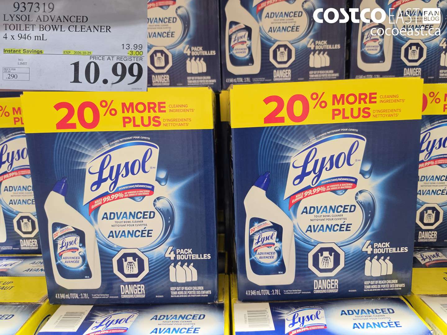 937319 LYSOL ADVANCED TOILET BOWL CLEANER 4 X 946 ML ($3.00 INSTANT SAVINGS EXPIRES ON 2026-10-25) $10.99