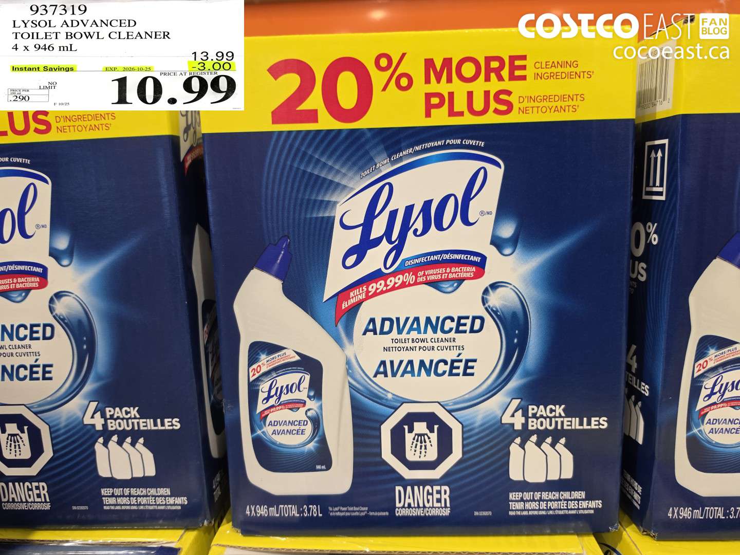 937319 LYSOL ADVANCED TOILET BOWL CLEANER 4 X 946 ML ($3.00 INSTANT SAVINGS EXPIRES ON 2026-10-25) $10.99