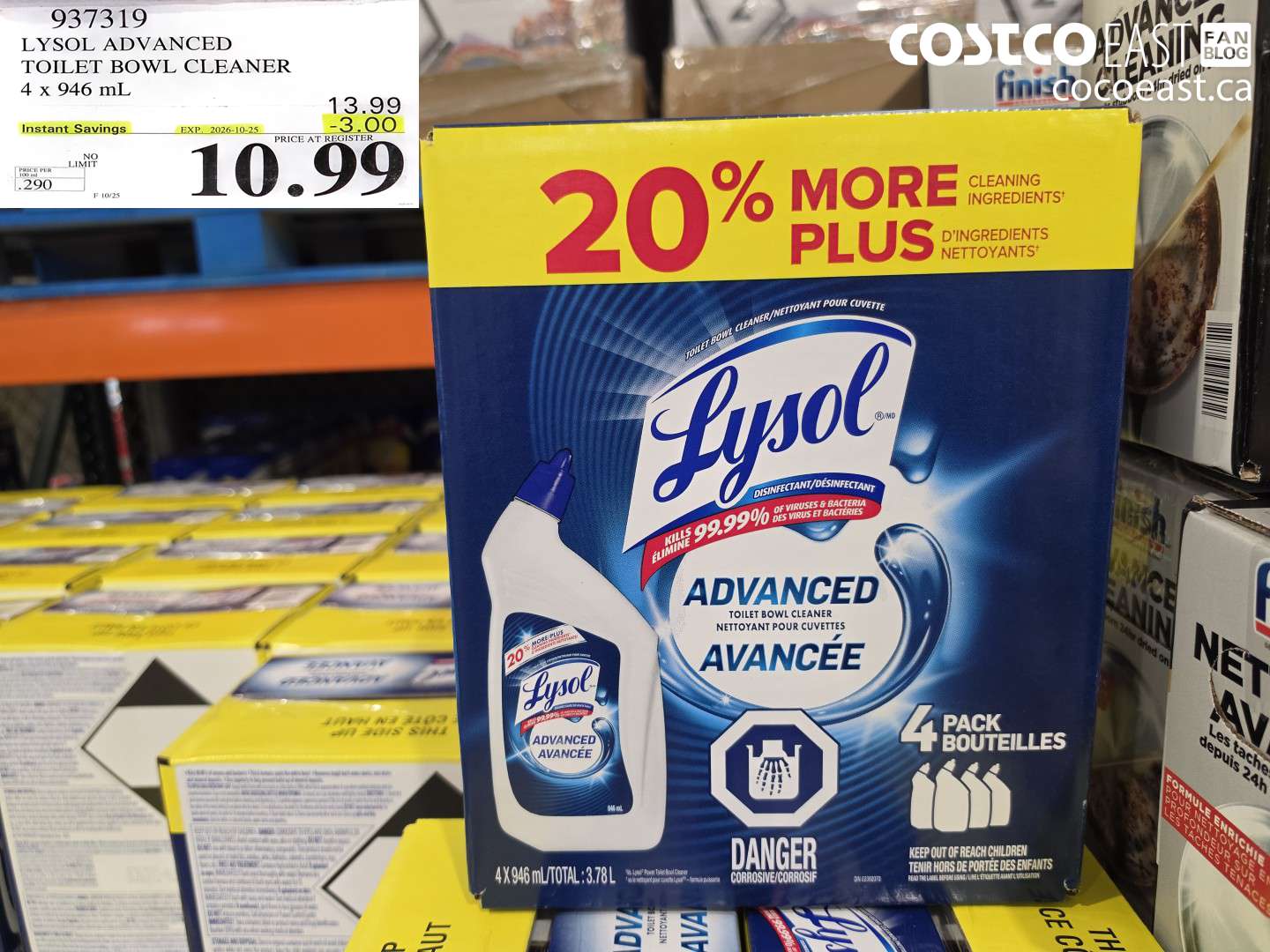 937319 LYSOL ADVANCED TOILET BOWL CLEANER 4 X 946 ML ($3.00 INSTANT SAVINGS EXPIRES ON 2026-10-25) $10.99