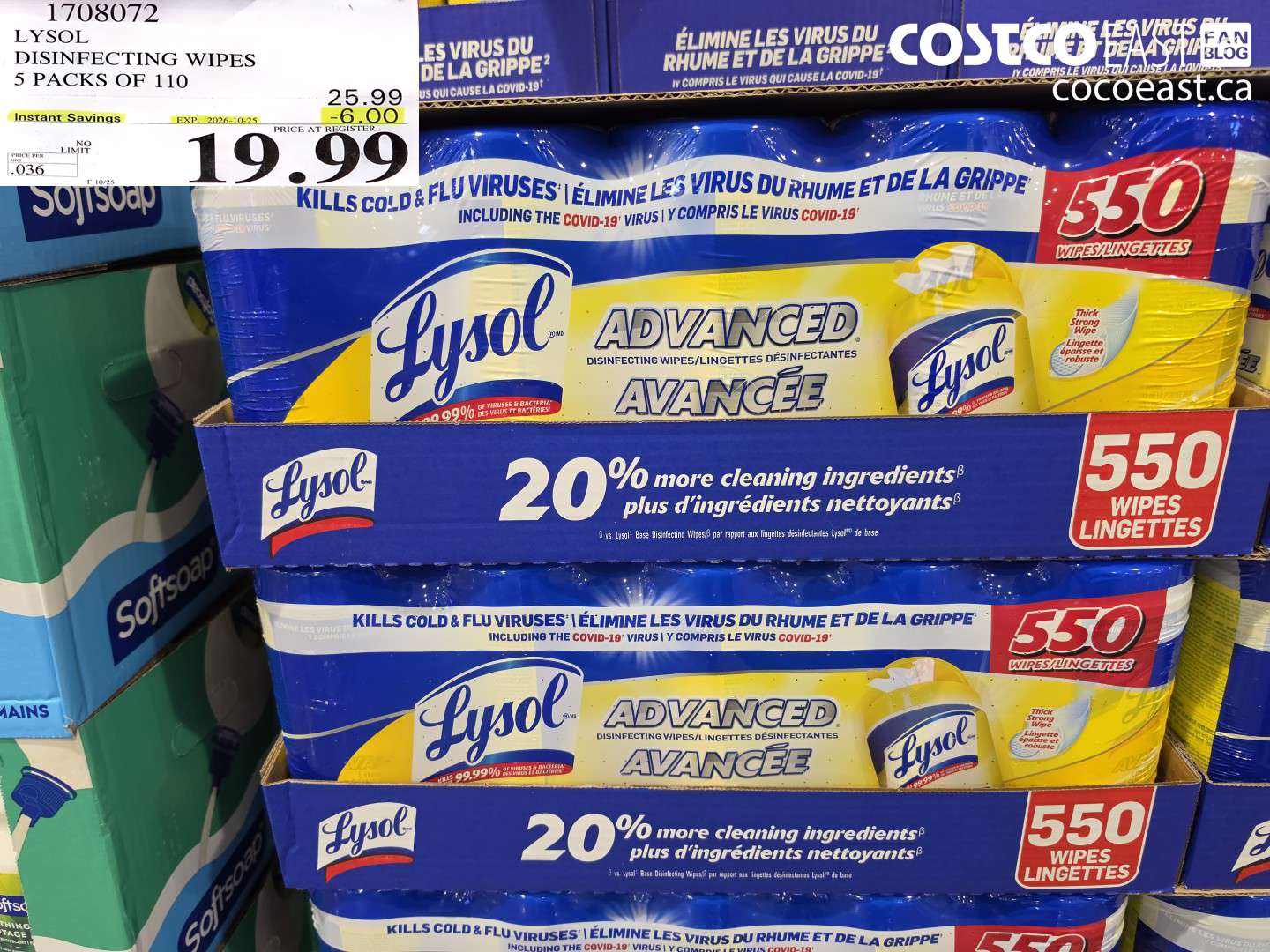 1708072 LYSOL DISINFECTING WIPES 5 PACKS OF 110 ($6.00 INSTANT SAVINGS EXPIRES ON 2026-10-25) $19.99
