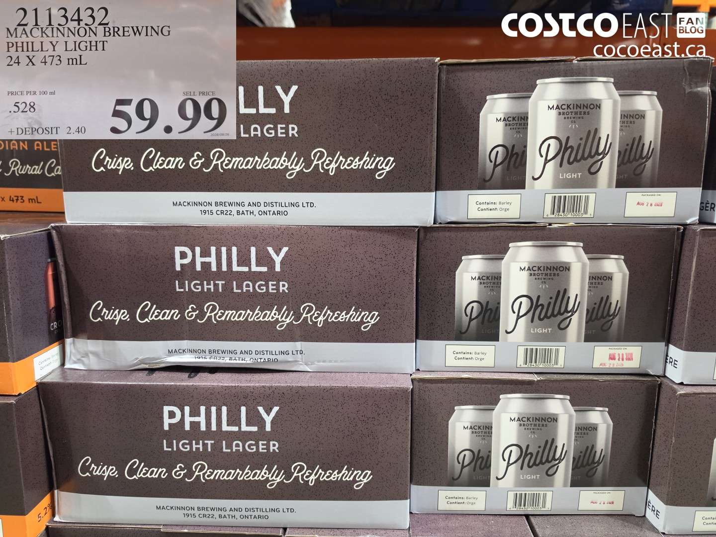 2113432 MACKINNON BREWING PHILLY LIGHT 24 X 473 ML $59.99