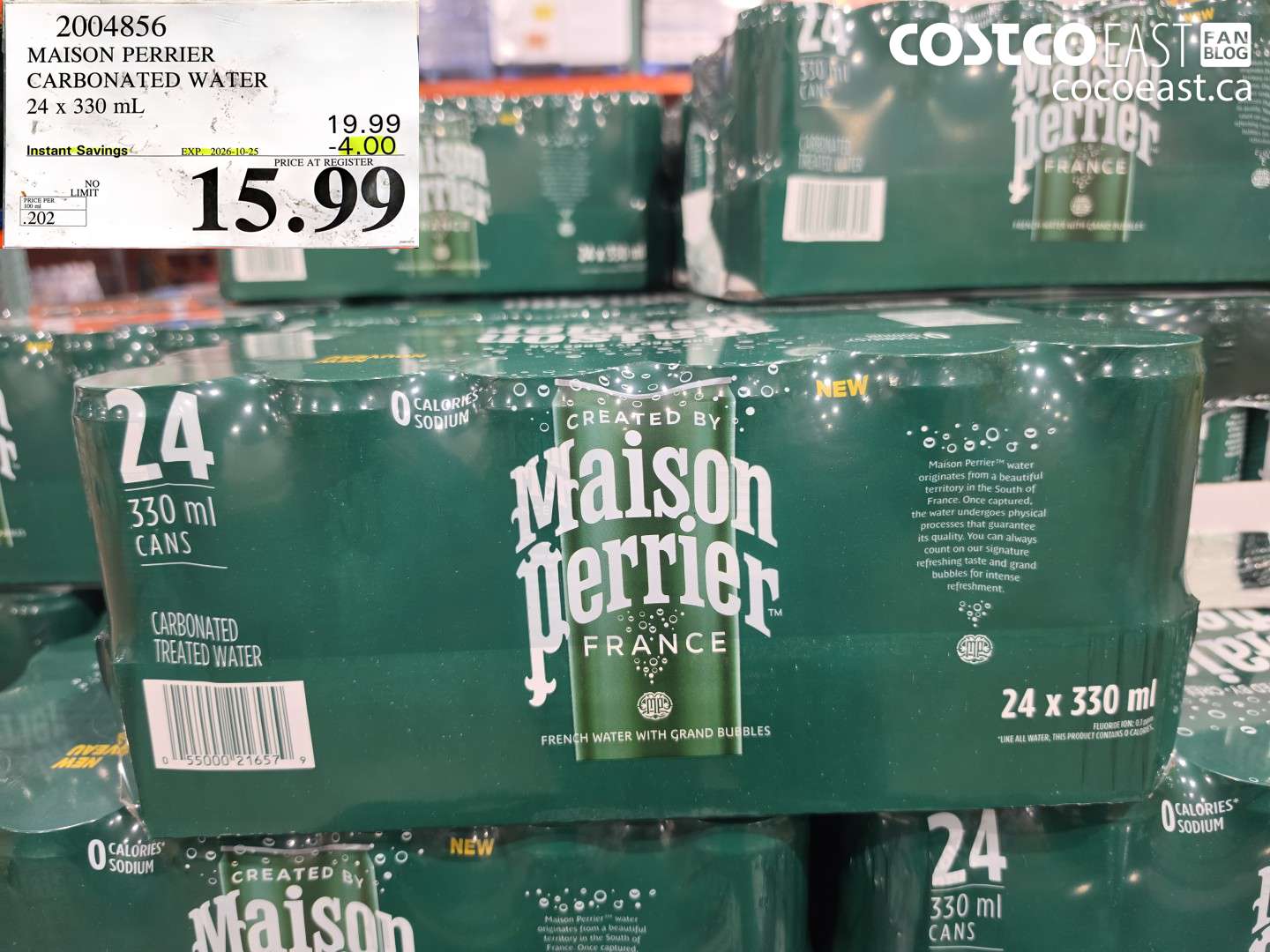 2004856 MAISON PERRIER CARBONATED WATER 24 X 330 ML ($4.00 INSTANT SAVINGS EXPIRES ON 2026-10-25) $15.99