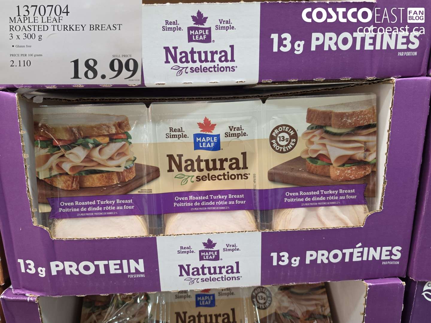 1370704 MAPLE LEAF ROASTED TURKEY BREAST 3 X 300 G $18.99