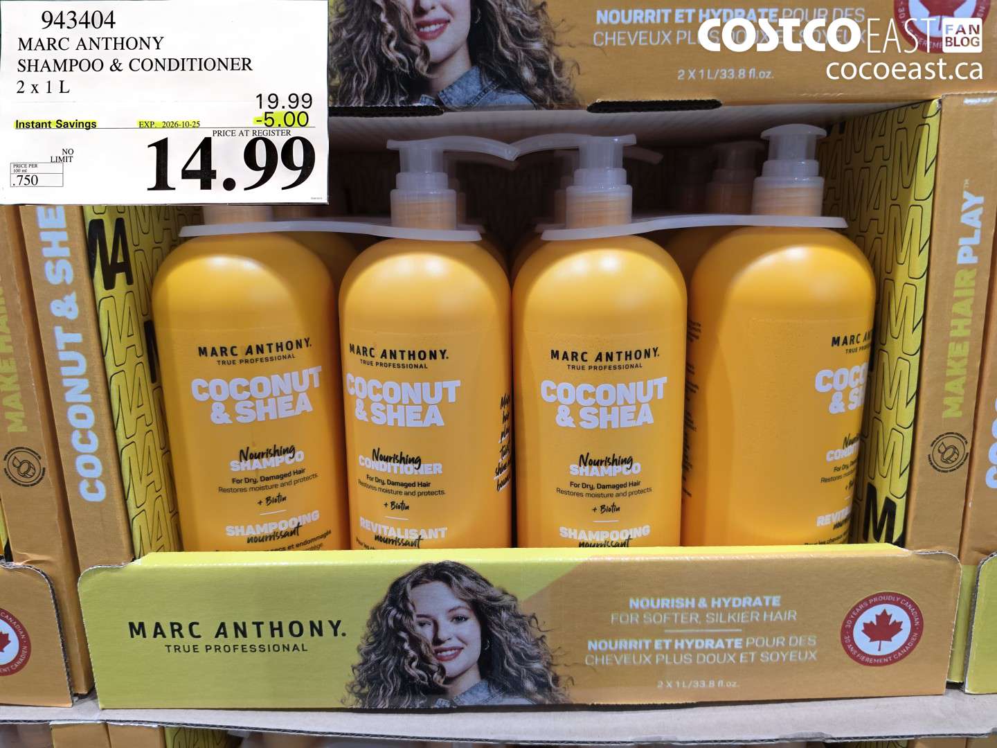943404 MARC ANTHONY SHAMPOO & CONDITIONER 2 X 1 L ($5.00 INSTANT SAVINGS EXPIRES ON 2026-10-25) $14.99