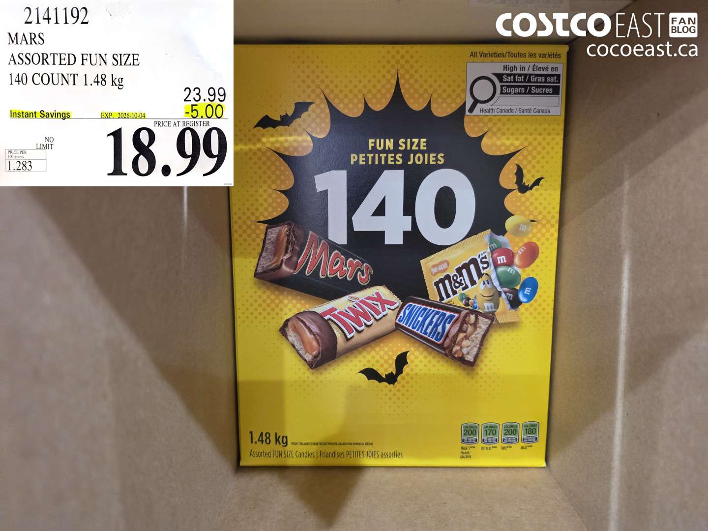 2141192 MARS ASSORTED FUN SIZE 140 COUNT 1.48 KG ($5.00 INSTANT SAVINGS EXPIRES ON 2026-10-04) $18.99