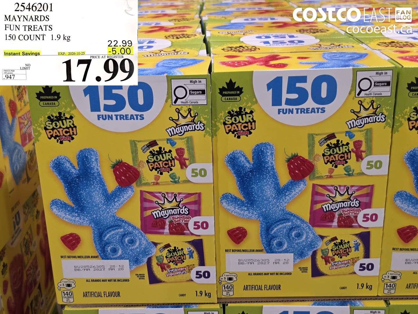 2546201 MAYNARDS FUN TREATS 150 COUNT 1.9 KG ($5.00 INSTANT SAVINGS EXPIRES ON 2026-10-25) $17.99