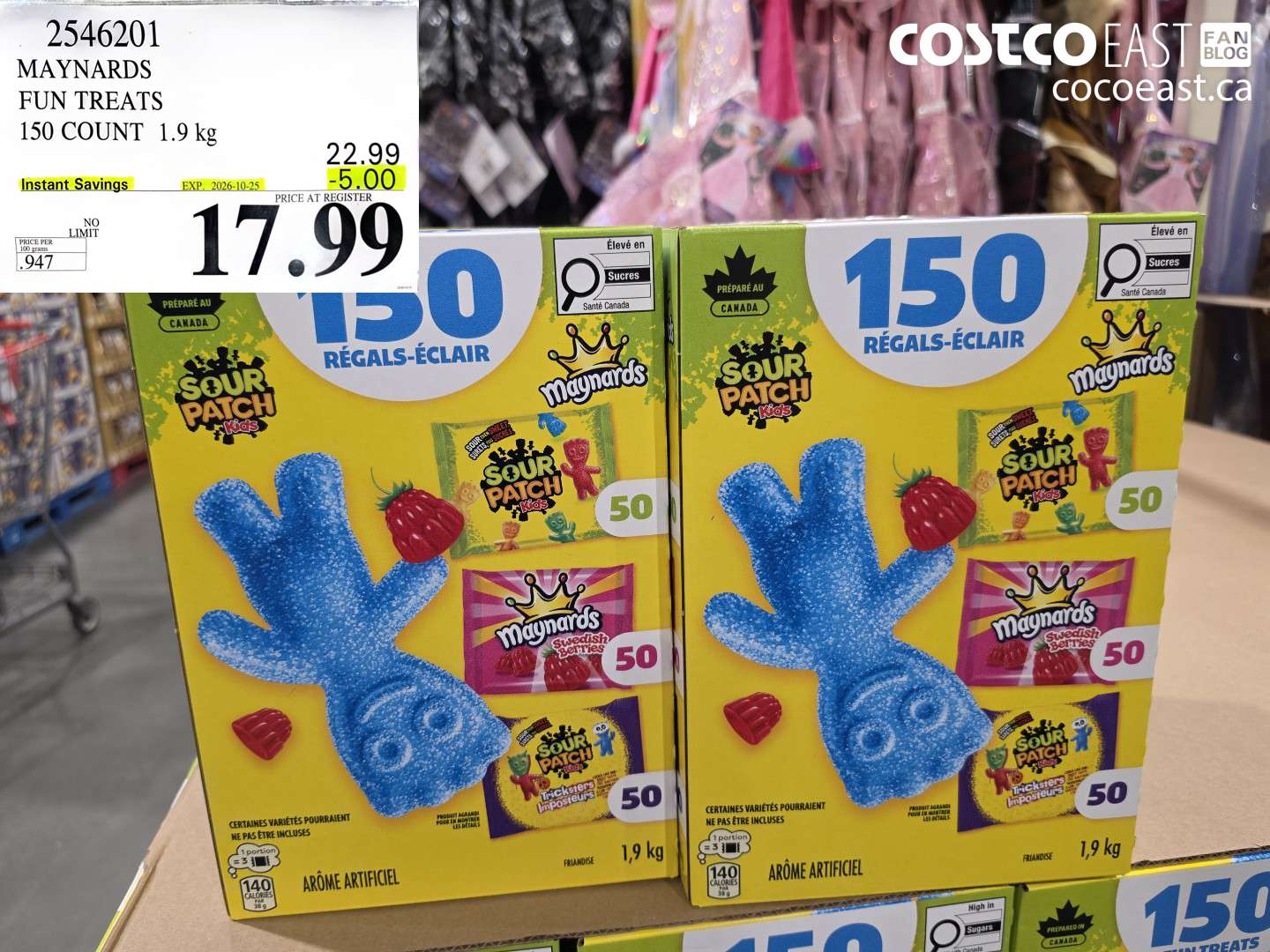 2546201 MAYNARDS FUN TREATS 150 COUNT 1.9 KG ($5.00 INSTANT SAVINGS EXPIRES ON 2026-10-25) $17.99