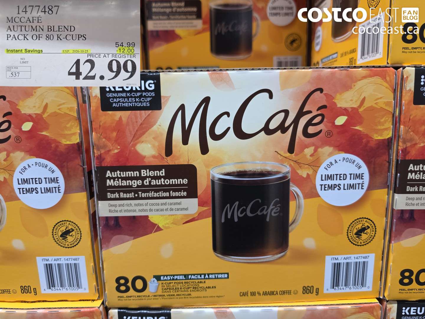 1477487 MCCAFE AUTUMN BLEND PACK OF 80 K-CUPS ($12.00 INSTANT SAVINGS EXPIRES ON 2026-10-25) $42.99