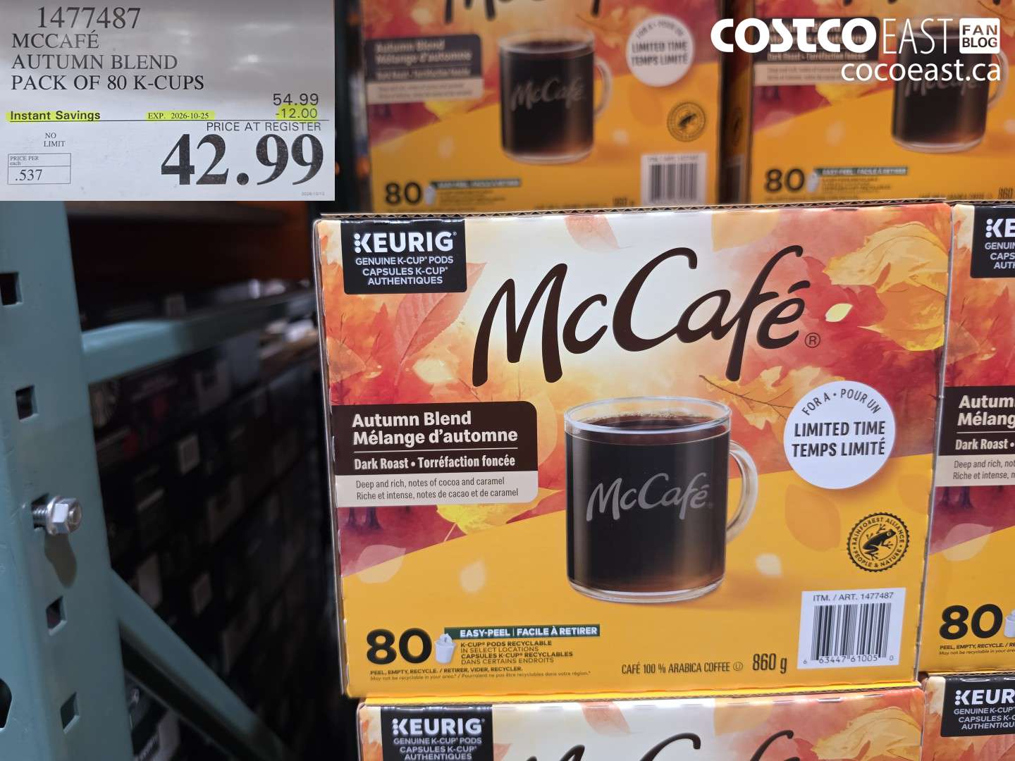 1477487 MCCAFÉ AUTUMN BLEND PACK OF 80 K-CUPS ($12.00 INSTANT SAVINGS EXPIRES ON 2026-10-25) $42.99