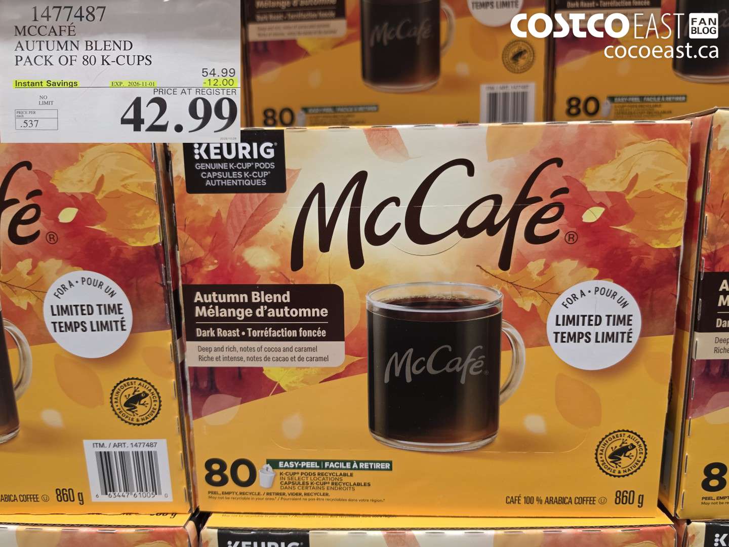 1477487 MCCAFÉ AUTUMN BLEND PACK OF 80 K-CUPS ($12.00 INSTANT SAVINGS EXPIRES ON 2026-11-01) $42.99