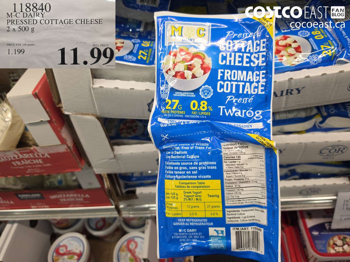 118840 M-C DAIRY PRESSED COTTAGE CHEESE 2 X 500 G $11.99