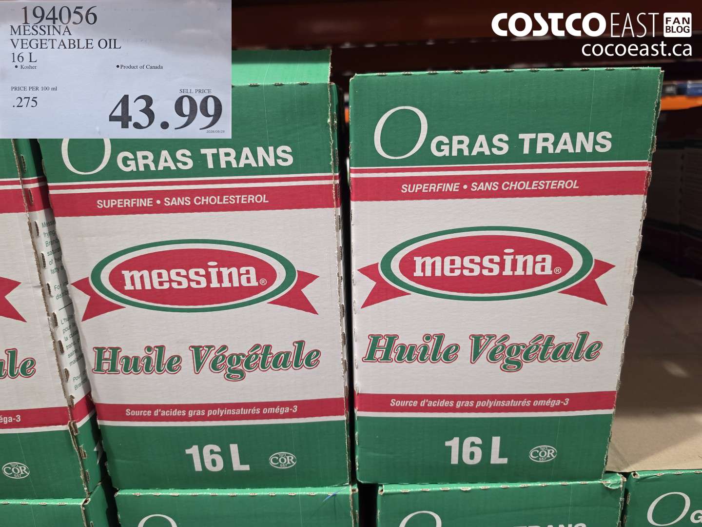 194056 MESSINA VEGETABLE OIL 16 L $43.99