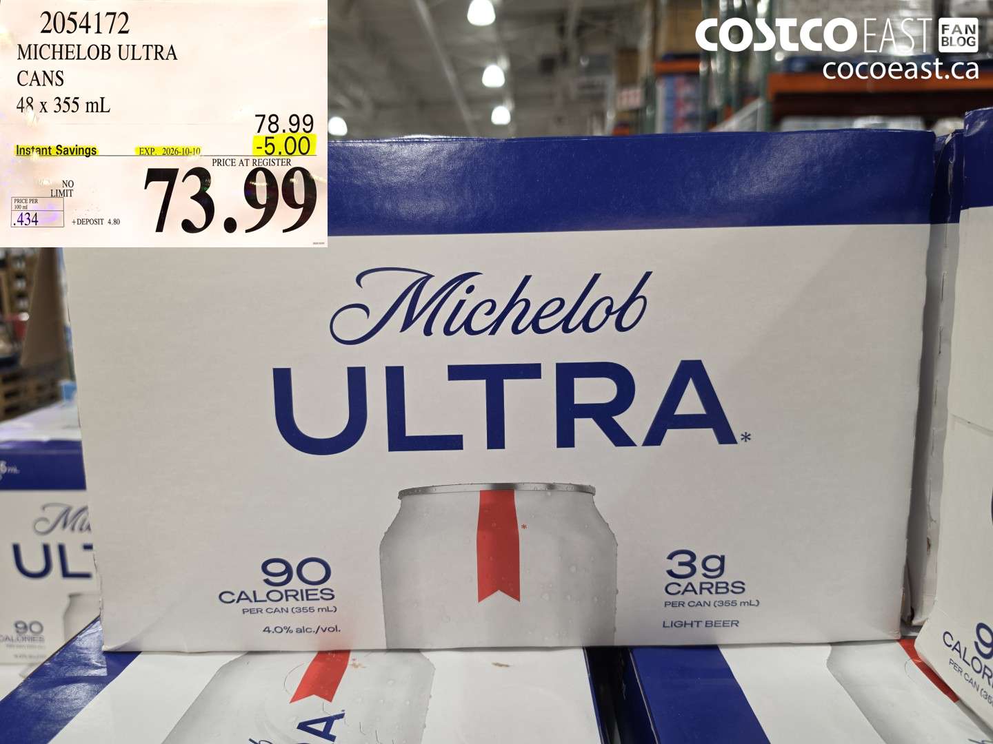 2054172 MICHELOB ULTRA CANS 48 X 355 ML ($5.00 INSTANT SAVINGS EXPIRES ON 2026-10-10) $73.99