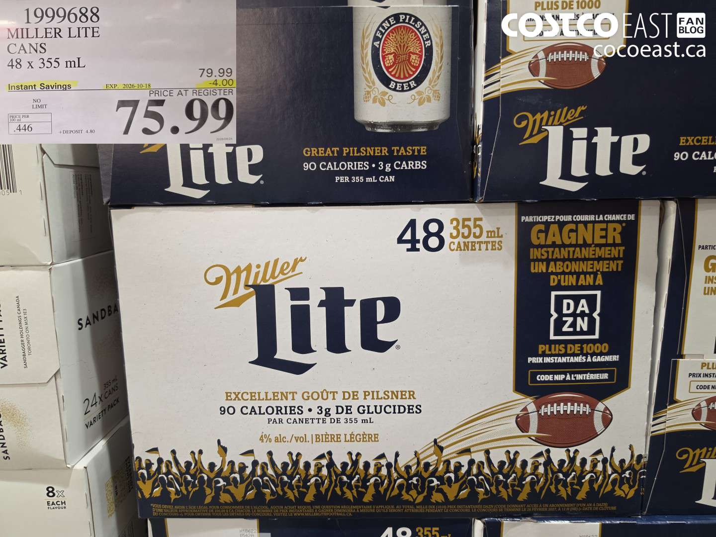 1999688 MILLER LITE CANS 48 X 355 ML ($4.00 INSTANT SAVINGS EXPIRES ON 2026-10-18) $75.99