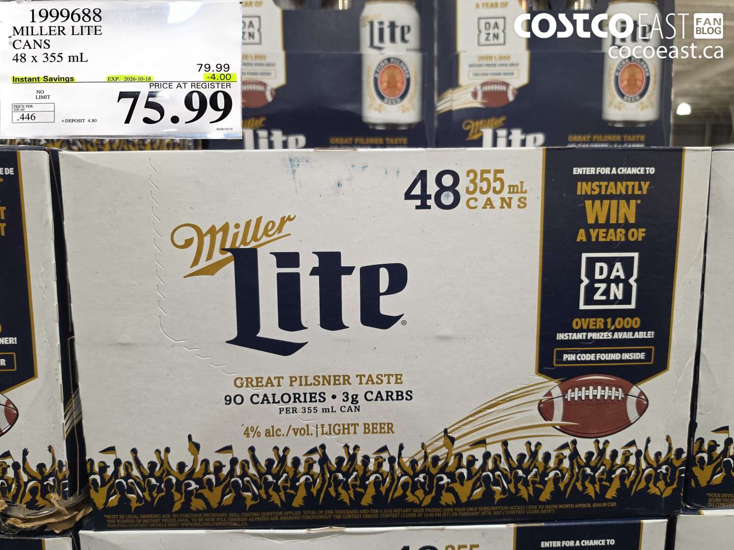 1999688 MILLER LITE CANS 48 X 355 ML ($4.00 INSTANT SAVINGS EXPIRES ON 2026-10-18) $75.99