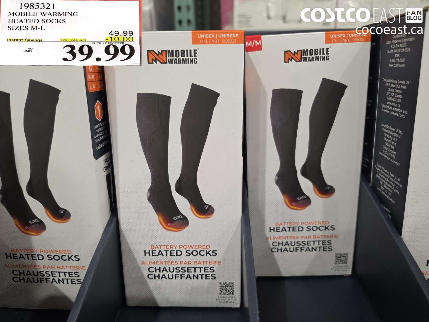 1985321 MOBILE WARMING HEATED SOCKS SIZES M-L ($10.00 INSTANT SAVINGS EXPIRES ON 2026-10-25) $39.99