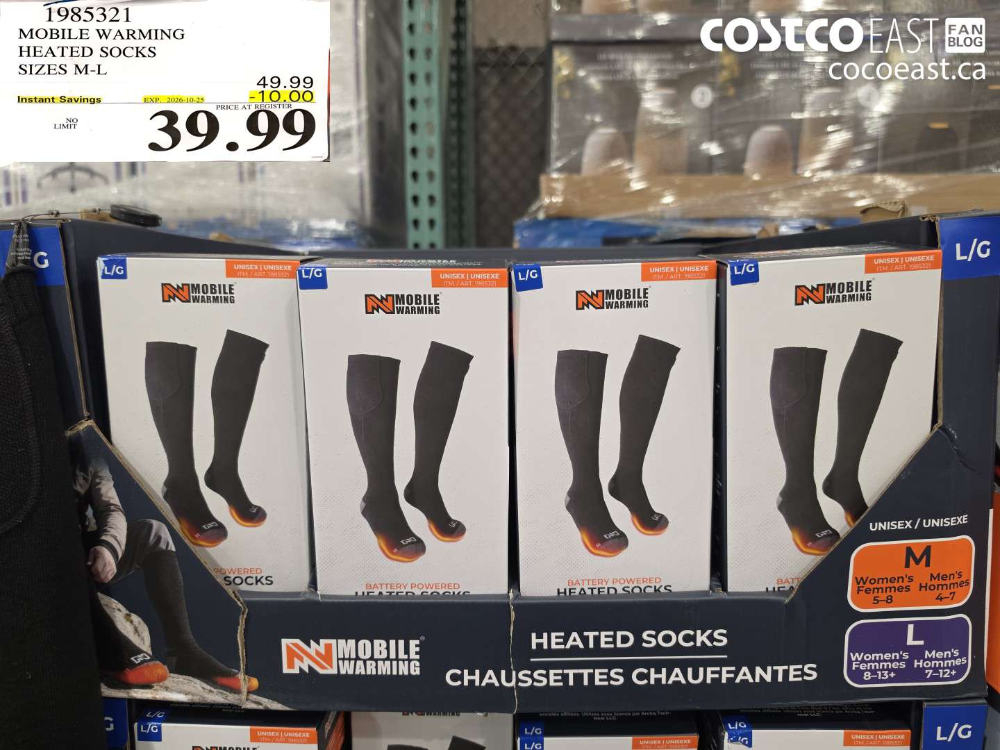 1985321 MOBILE WARMING HEATED SOCKS SIZES M-L ($10.00 INSTANT SAVINGS EXPIRES ON 2026-10-25) $39.99