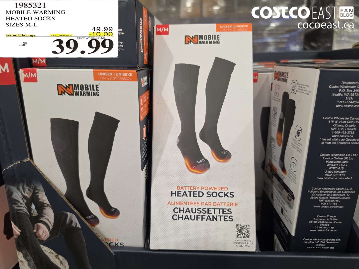 1985321 MOBILE WARMING HEATED SOCKS SIZES M-L ($10.00 INSTANT SAVINGS EXPIRES ON 2026-10-25) $39.99