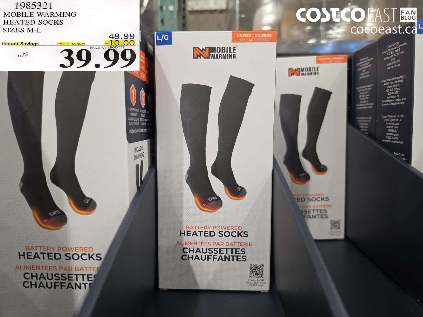 1985321 MOBILE WARMING HEATED SOCKS SIZES M-L ($10.00 INSTANT SAVINGS EXPIRES ON 2026-10-25) $39.99