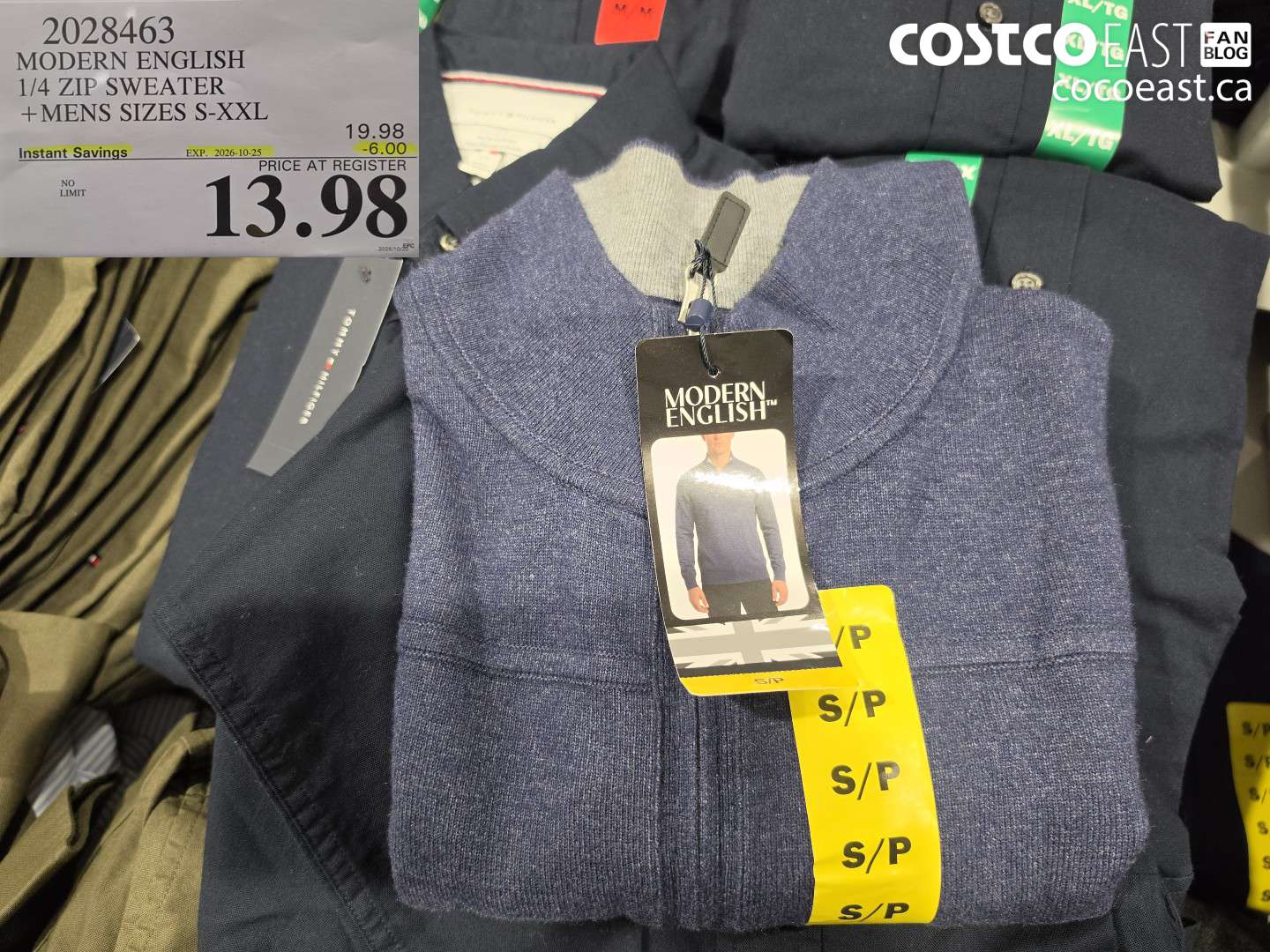 2028463 MODERN ENGLISH 1/4 ZIP SWEATER MENS SIZES S-XXL ($6.00 INSTANT SAVINGS EXPIRES ON 2026-10-25) $13.98