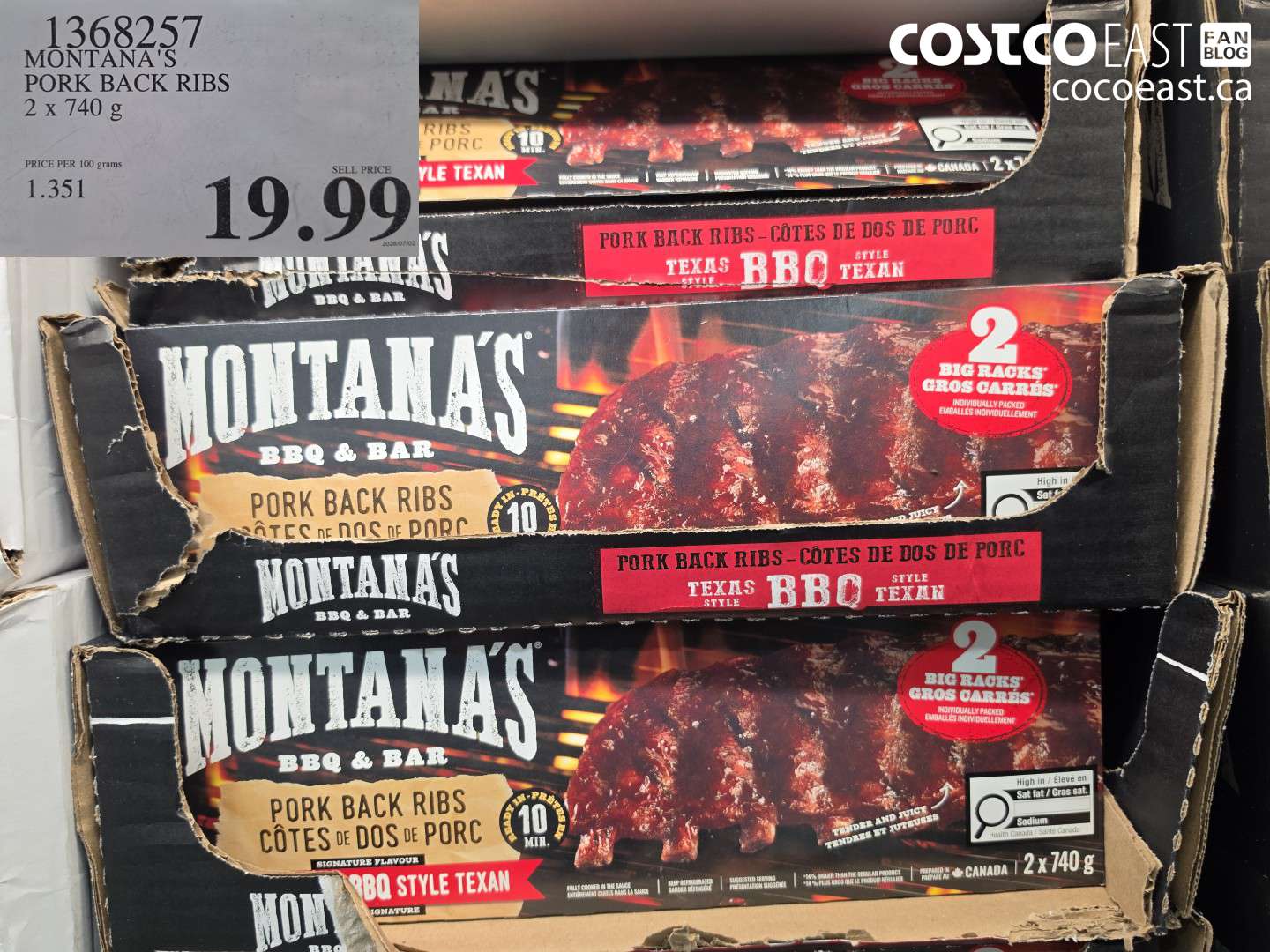 1368257 MONTANA'S PORK BACK RIBS 2 X 740 G $19.99