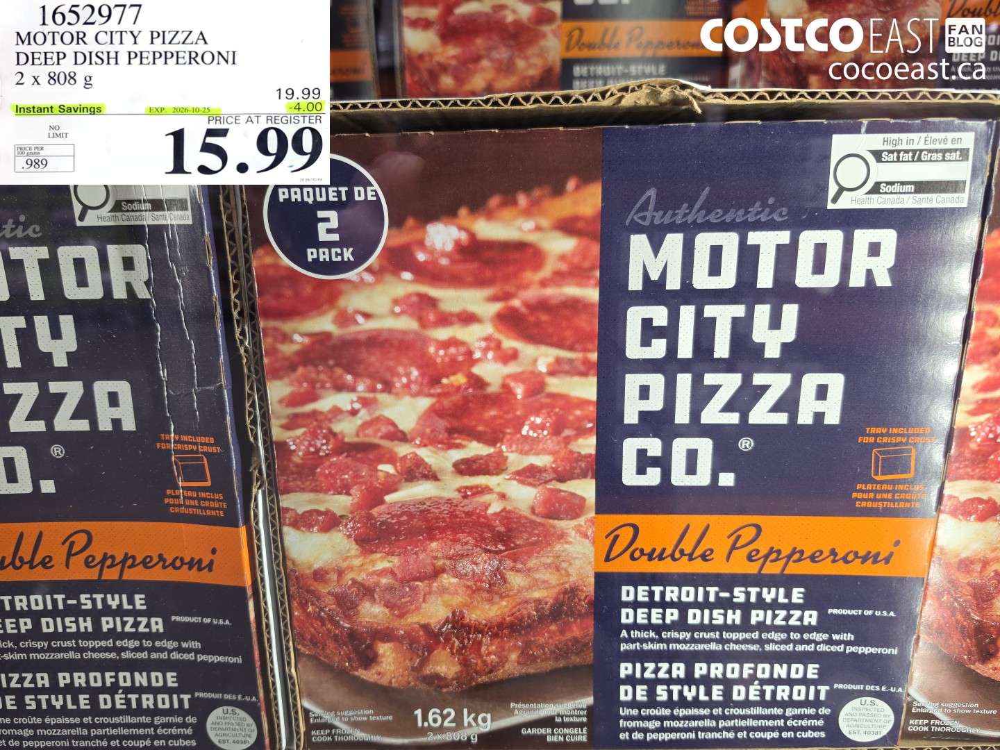 1652977 MOTOR CITY PIZZA DEEP DISH PEPPERONI 2 X 808 G ($4.00 INSTANT SAVINGS EXPIRES ON 2026-10-25) $15.99