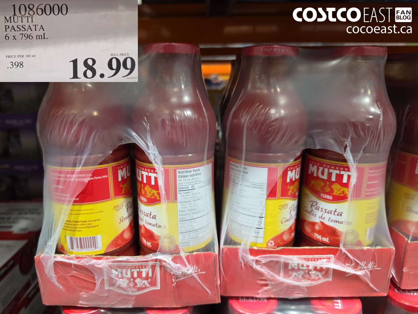 1086000 MUTTI PASSATA 6 X 796 ML $18.99