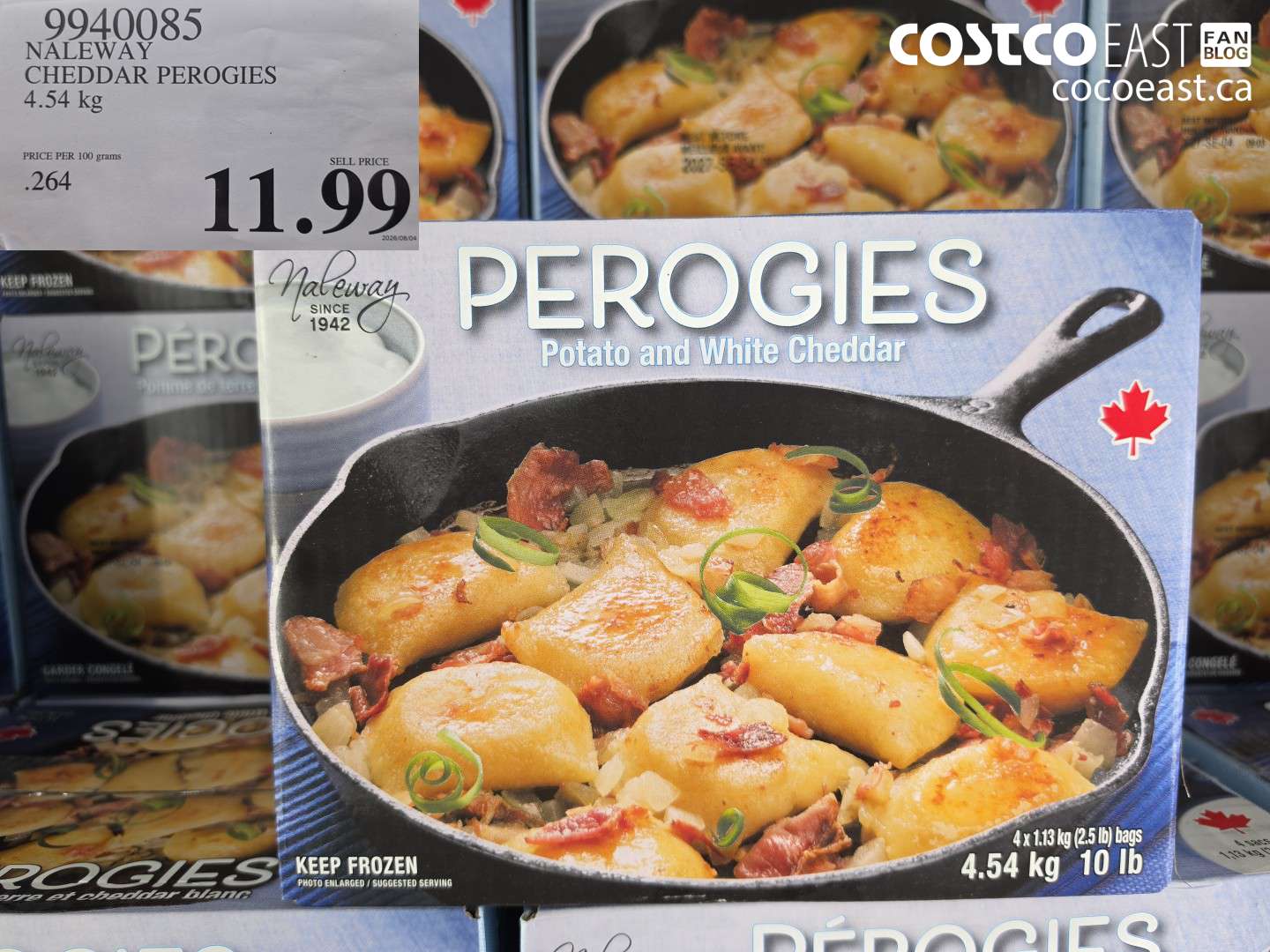 9940085 NALEWAY CHEDDAR PEROGIES 4.54 KG $11.99