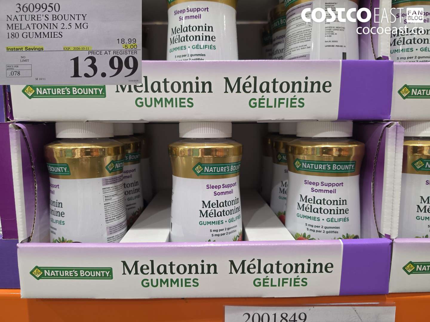 3609950 NATURE'S BOUNTY MELATONIN 2.5 MG 180 GUMMIES ($5.00 INSTANT SAVINGS EXPIRES ON 2026-10-11) $13.99