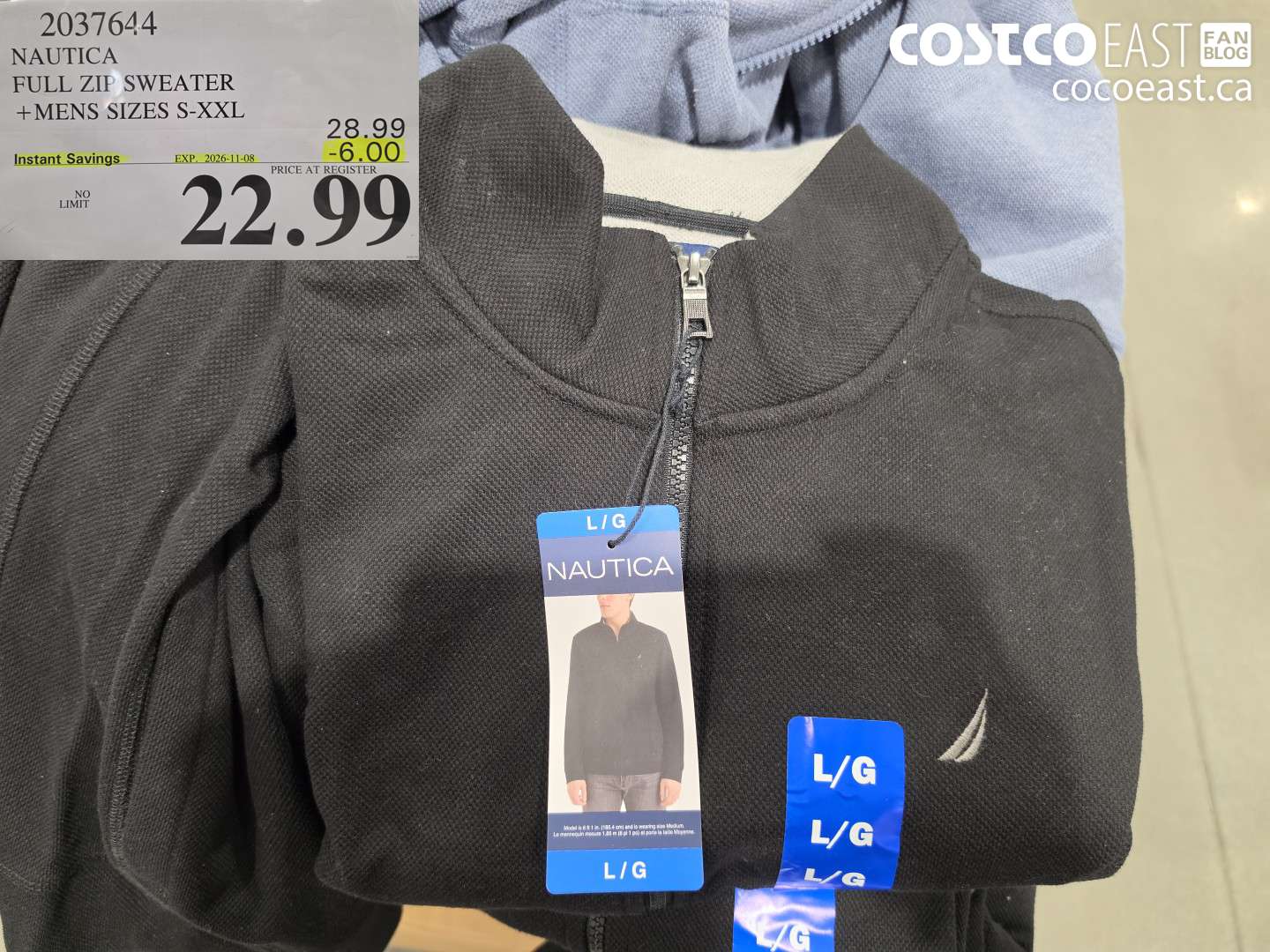 2037644 NAUTICA FULL ZIP SWEATER + MENS SIZES S-XXL ($6.00 INSTANT SAVINGS EXPIRES ON 2026-11-08) $22.99