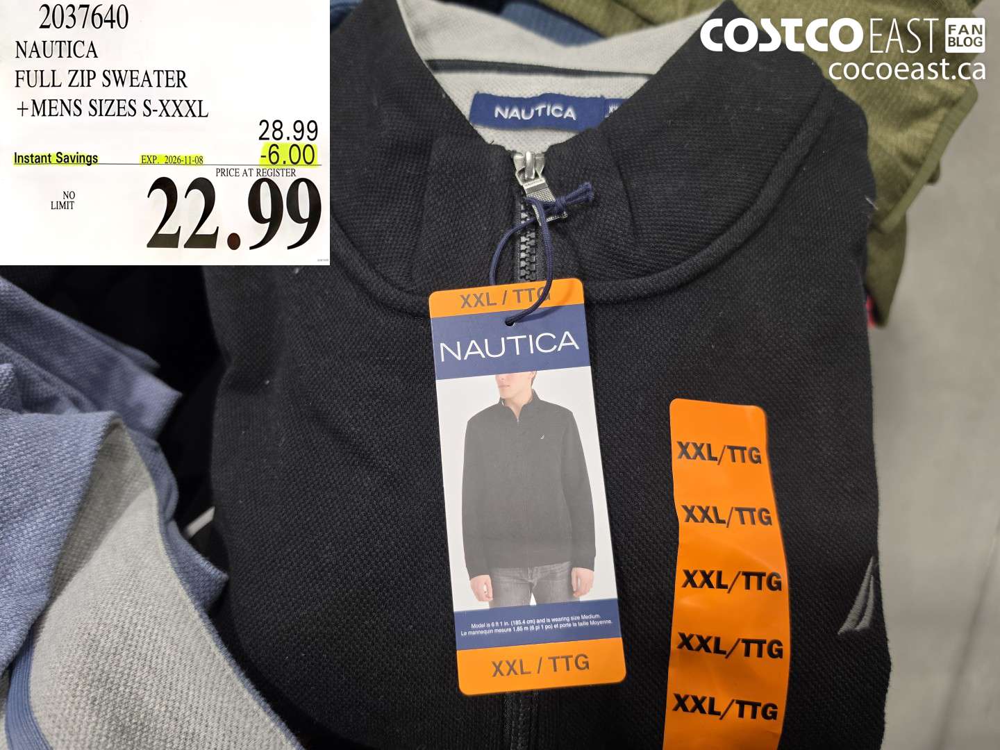 2037640 NAUTICA FULL ZIP SWEATER + MENS SIZES S-XXXL ($6.00 INSTANT SAVINGS EXPIRES ON 2026-11-08) $22.99