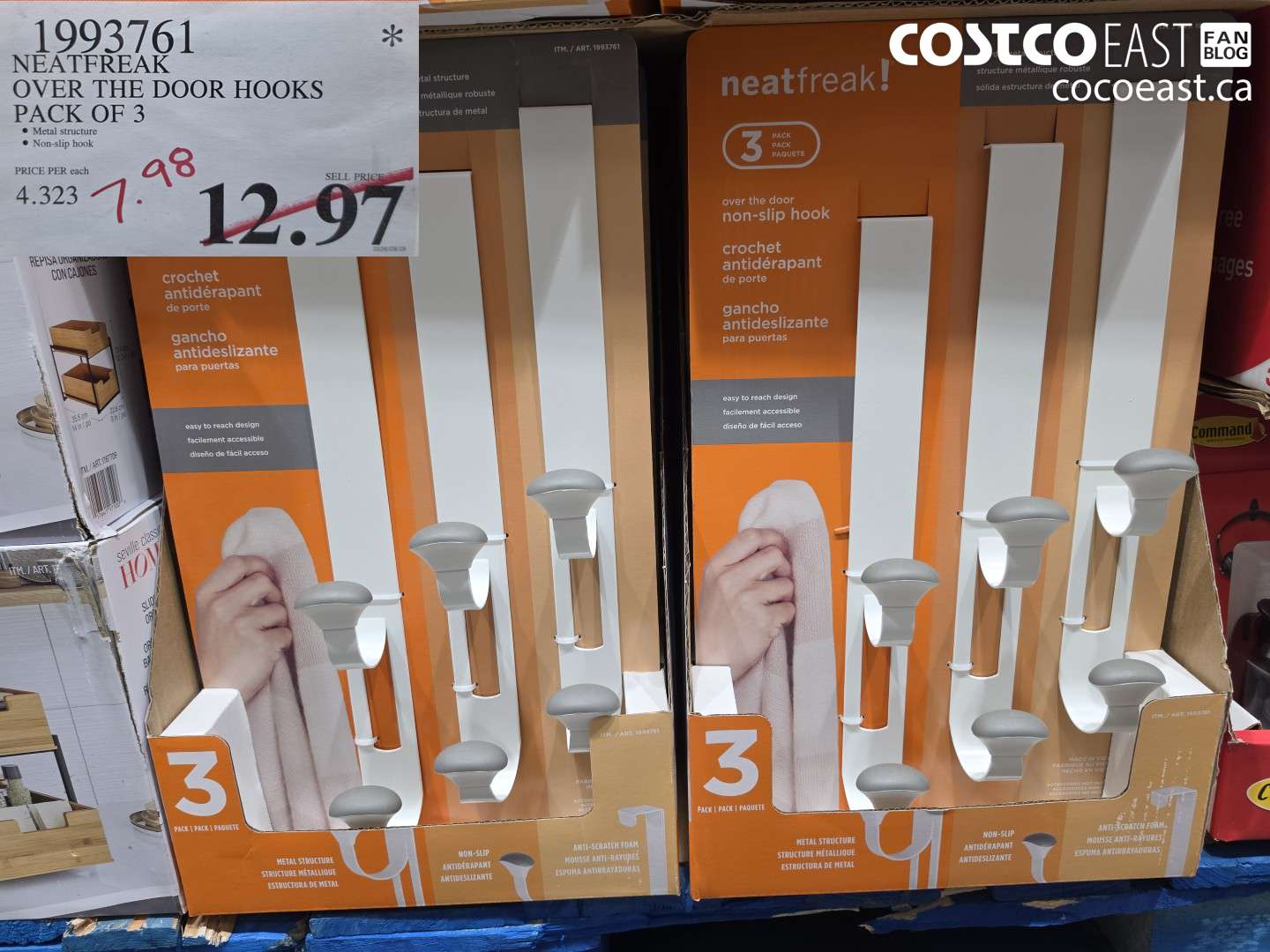 1993761 NEATFREAK OVER THE DOOR HOOKS PACK OF 3 $7.98
