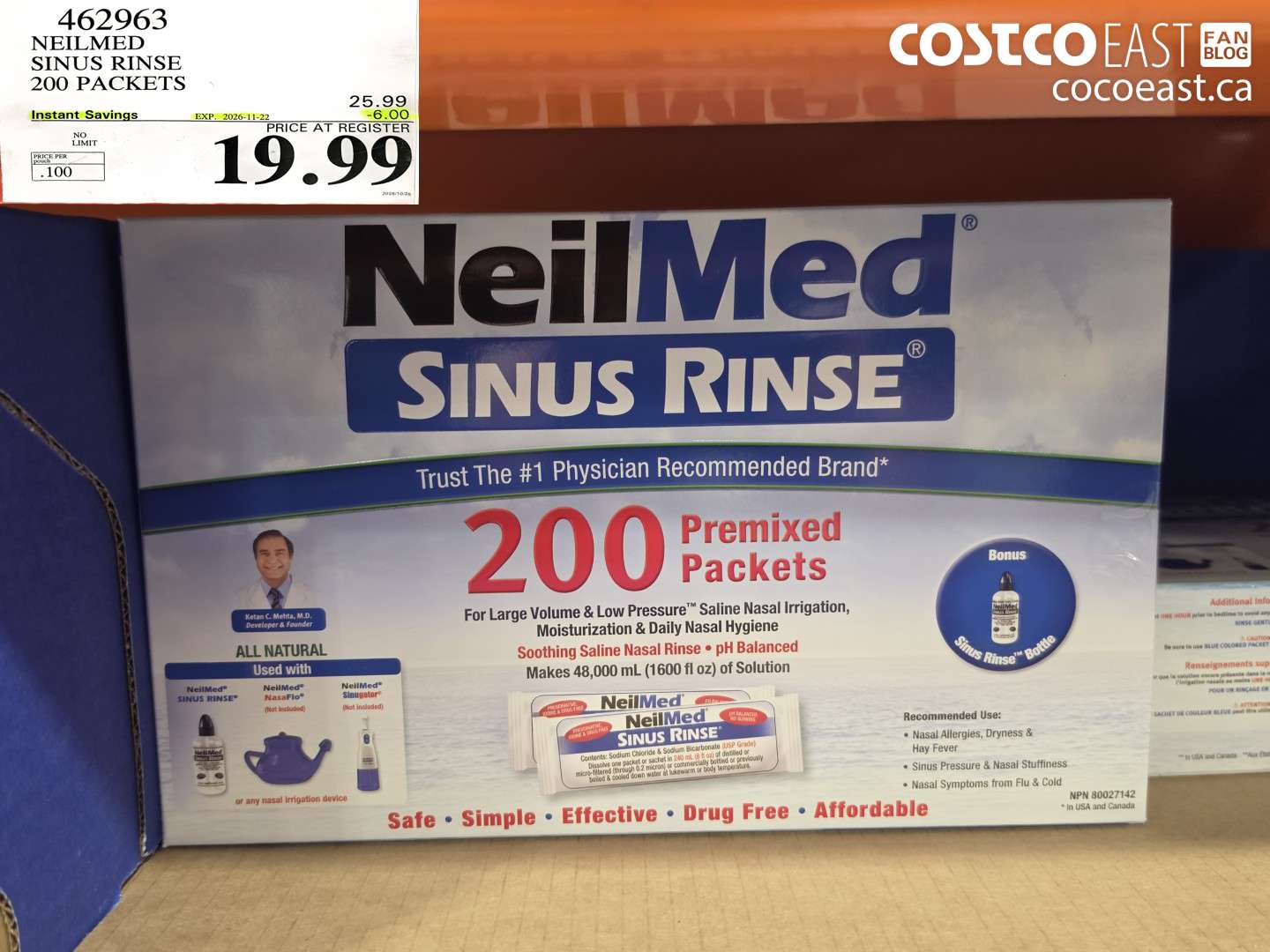 462963 NEILMED SINUS RINSE 200 PACKETS ($6.00 INSTANT SAVINGS EXPIRES ON 2026-11-22) $19.99