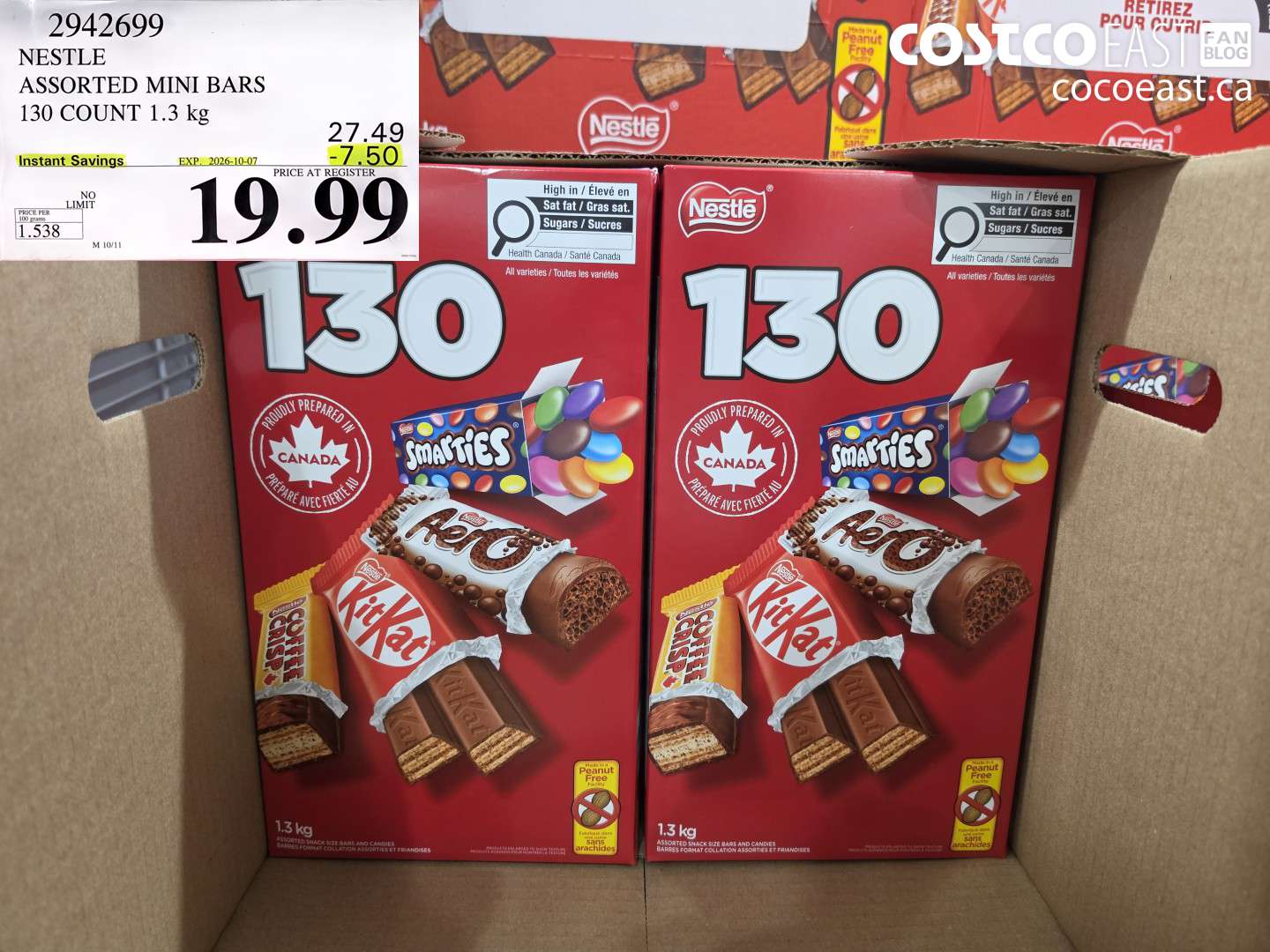 2942699 NESTLE ASSORTED MINI BARS 130 COUNT 1.3 KG ($7.50 INSTANT SAVINGS EXPIRES ON 2026-10-07) $19.99