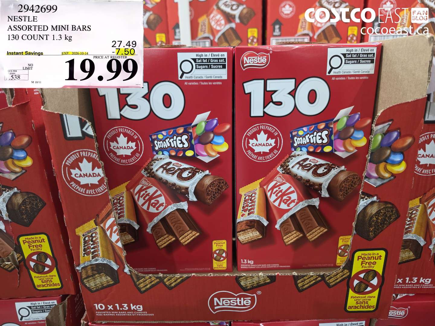 2942699 NESTLE ASSORTED MINI BARS 130 COUNT 1.3 KG ($7.50 INSTANT SAVINGS EXPIRES ON 2026-10-14) $19.99