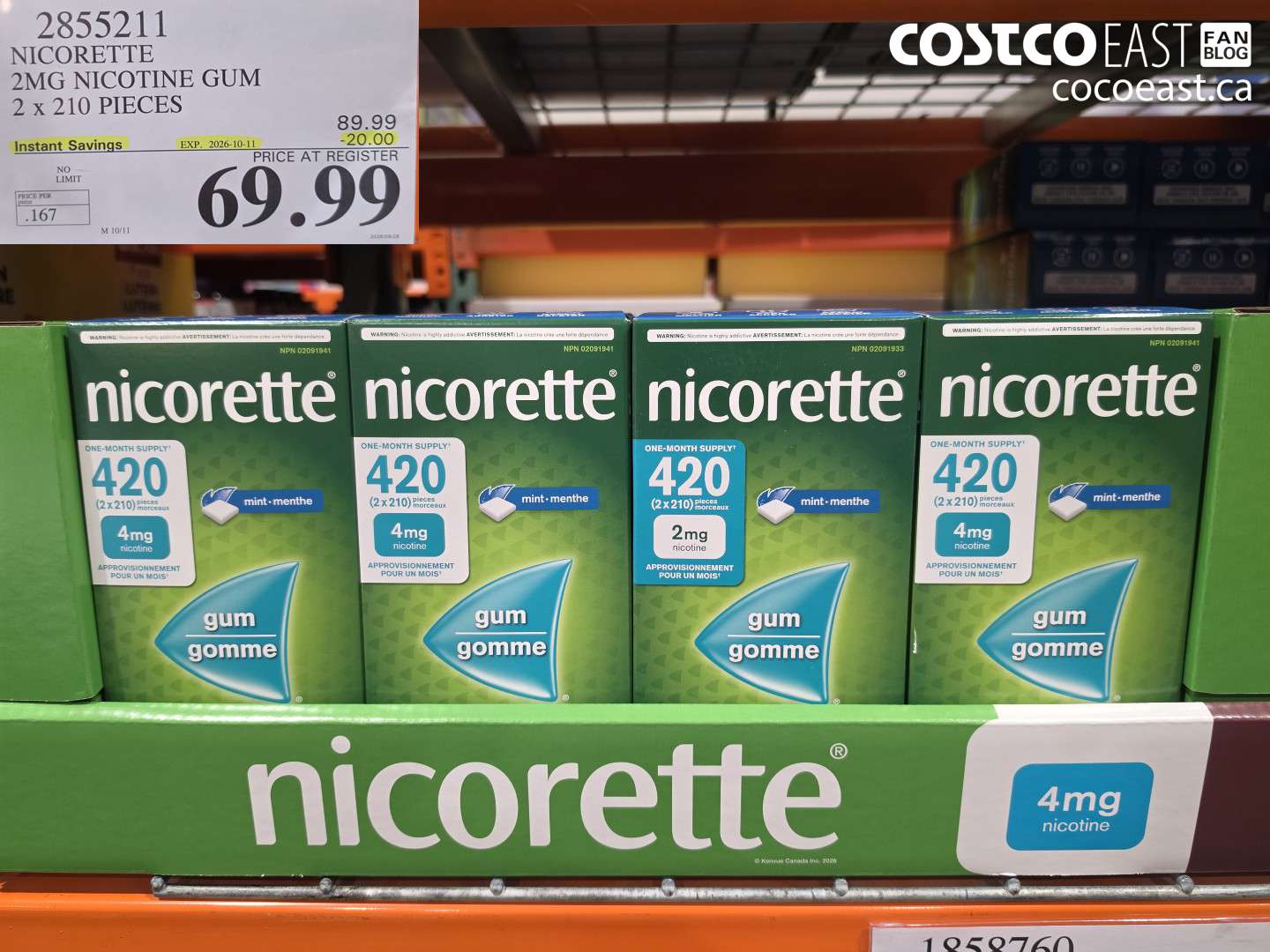 2855211 NICORETTE 2MG NICOTINE GUM 2 X 210 PIECES ($20.00 INSTANT SAVINGS EXPIRES ON 2026-10-11) $69.99