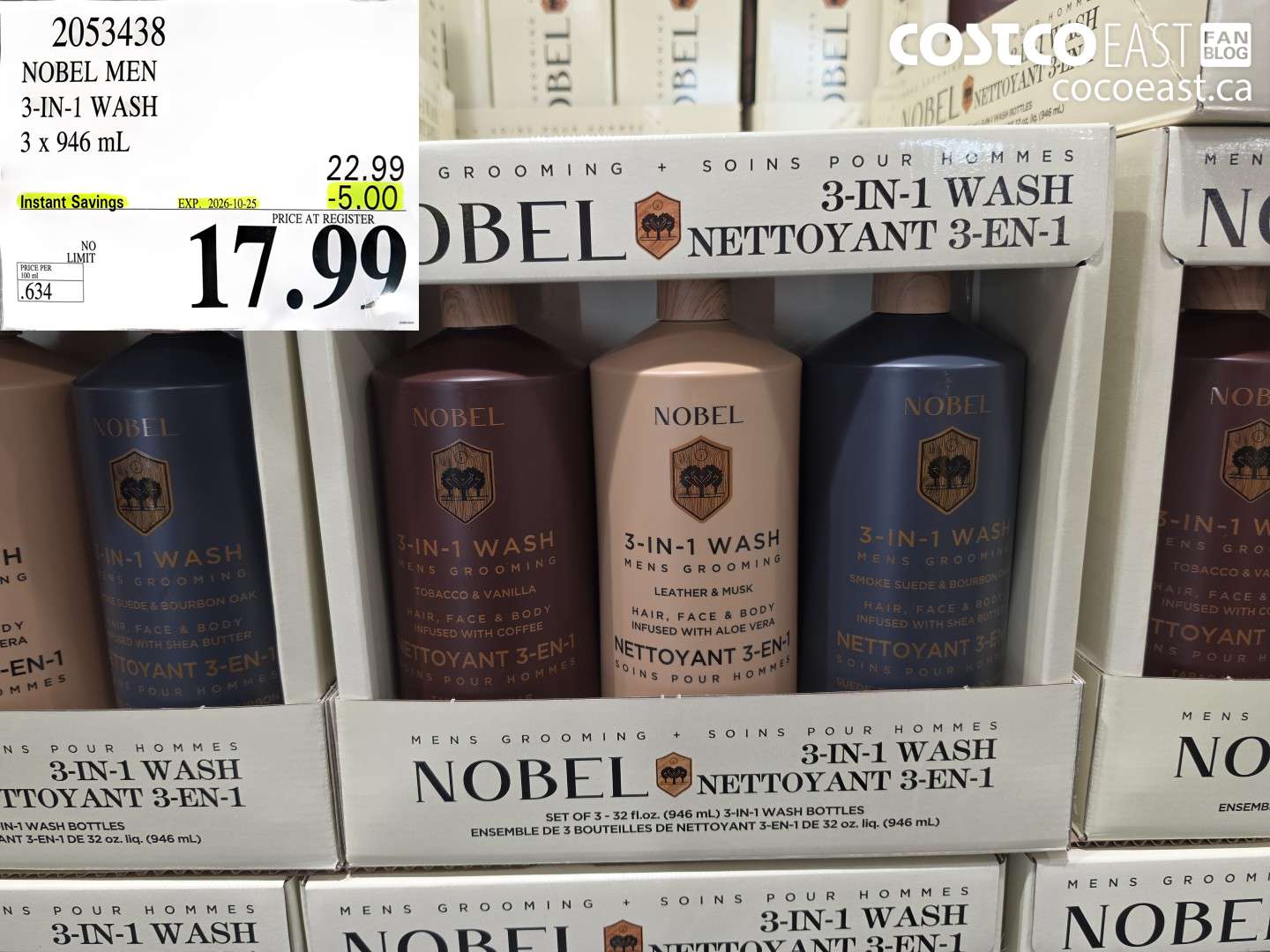 2053438 NOBEL MEN 3-IN-1 WASH 3 X 946 ML ($5.00 INSTANT SAVINGS EXPIRES ON 2026-10-25) $17.99