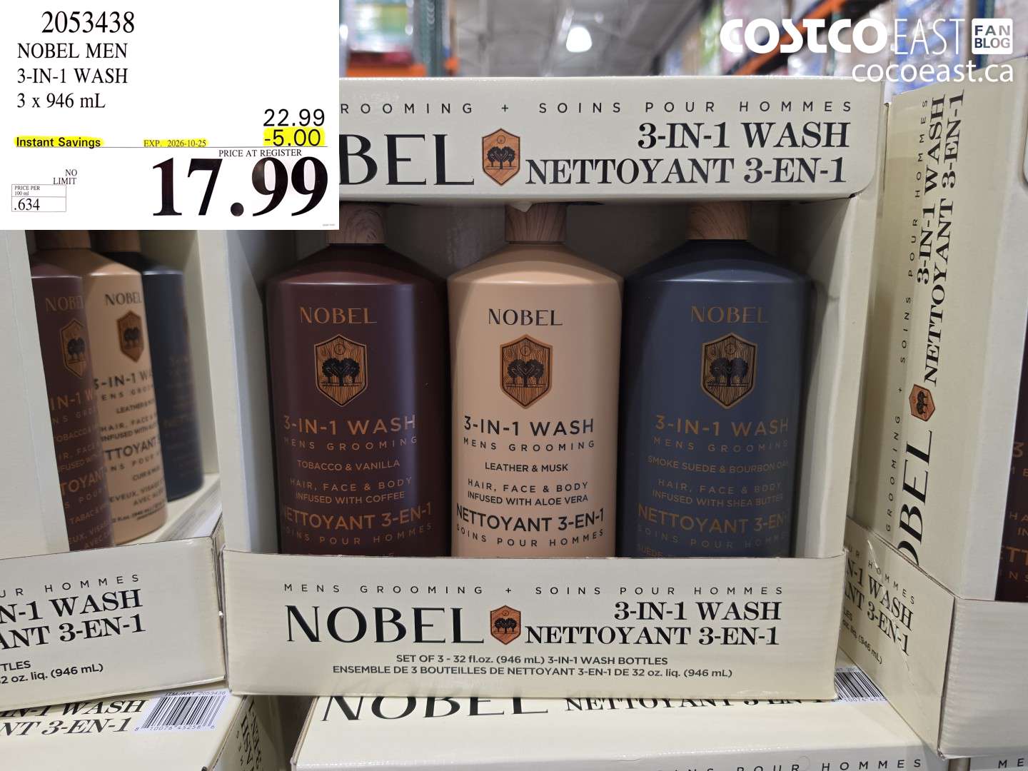 2053438 NOBEL MEN 3-IN-1 WASH 3 X 946 ML ($5.00 INSTANT SAVINGS EXPIRES ON 2026-10-25) $17.99
