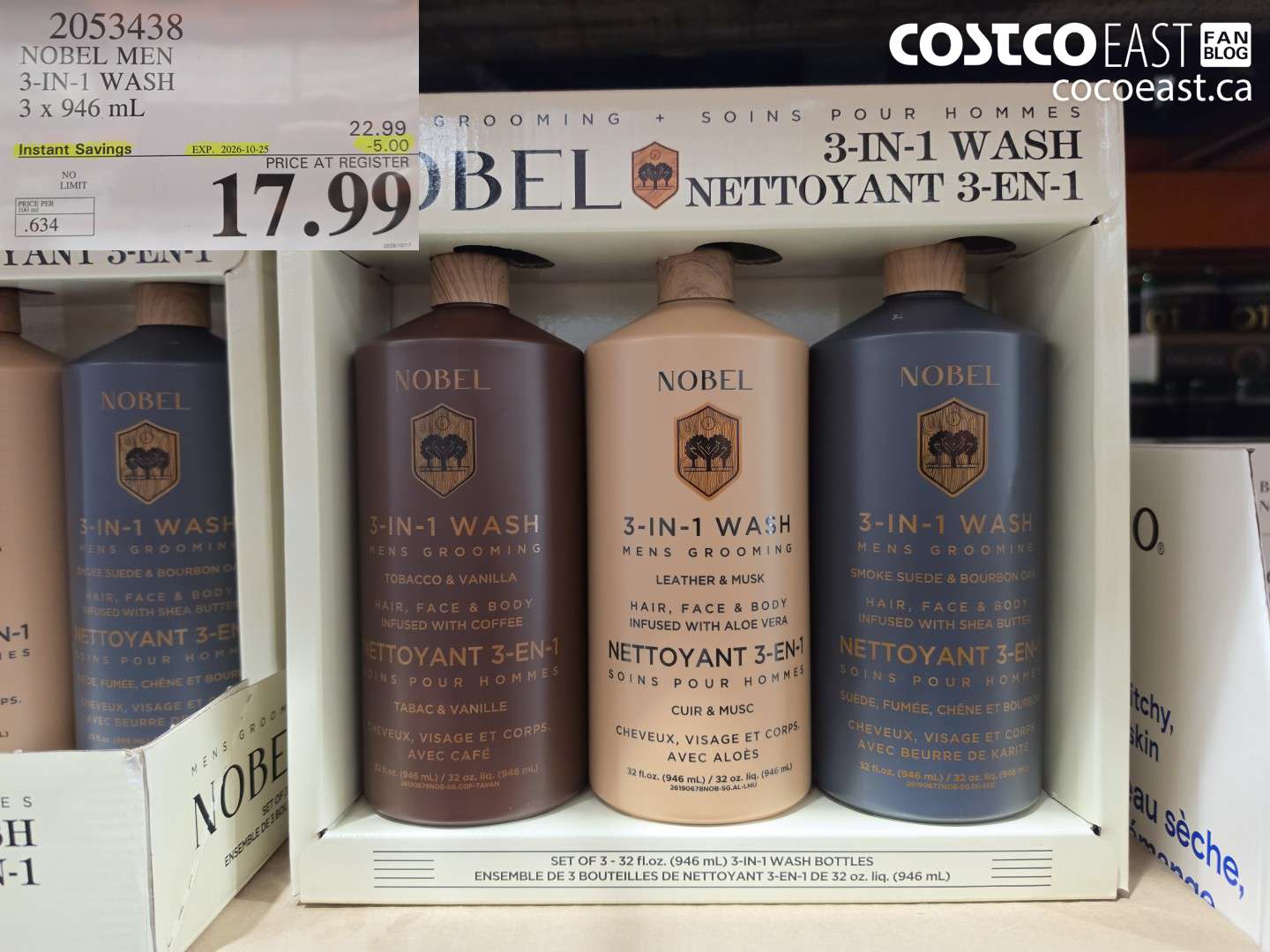 2053438 NOBEL MEN 3-IN-1 WASH 3 X 946 ML ($5.00 INSTANT SAVINGS EXPIRES ON 2026-10-25) $17.99