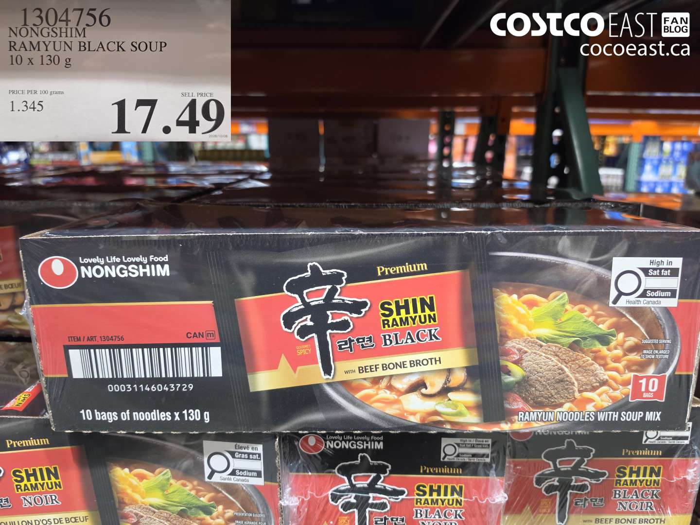 1304756 NONGSHIM RAMYUN BLACK SOUP 10 X 130 G $17.49