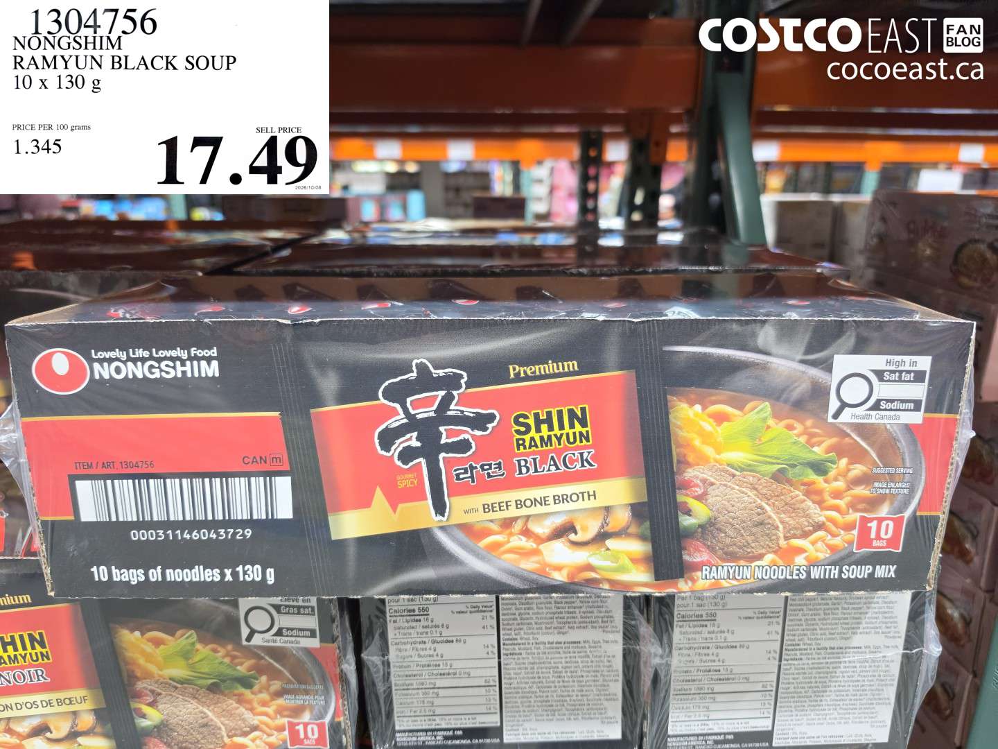 1304756 NONGSHIM RAMYUN BLACK SOUP 10 X 130 G $17.49